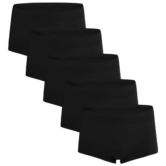 INNERSY Girl's Cotton Underwear Breathable Boxer Briefs for Everyday Pack of 5 (10-12 Years,Black)