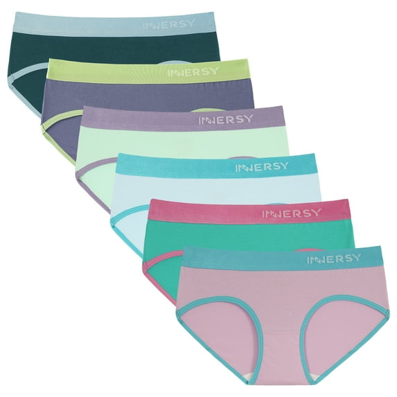 INNERSY Girls’ Cotton Underwear 6-Pack, Breathable Briefs with Wide Waistband(10-12 Years,Sea Waves)