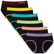 INNERSY Girls’ Cotton Underwear 6-Pack, Breathable Briefs with Wide Waistband(8-10 Years,Black with Color Band)