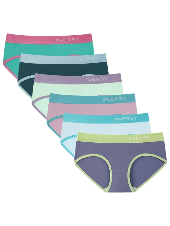 Girls’ Cotton Underwear 6-Pack, Breathable Briefs with Wide Waistband(8-10 Years,Sea Waves)