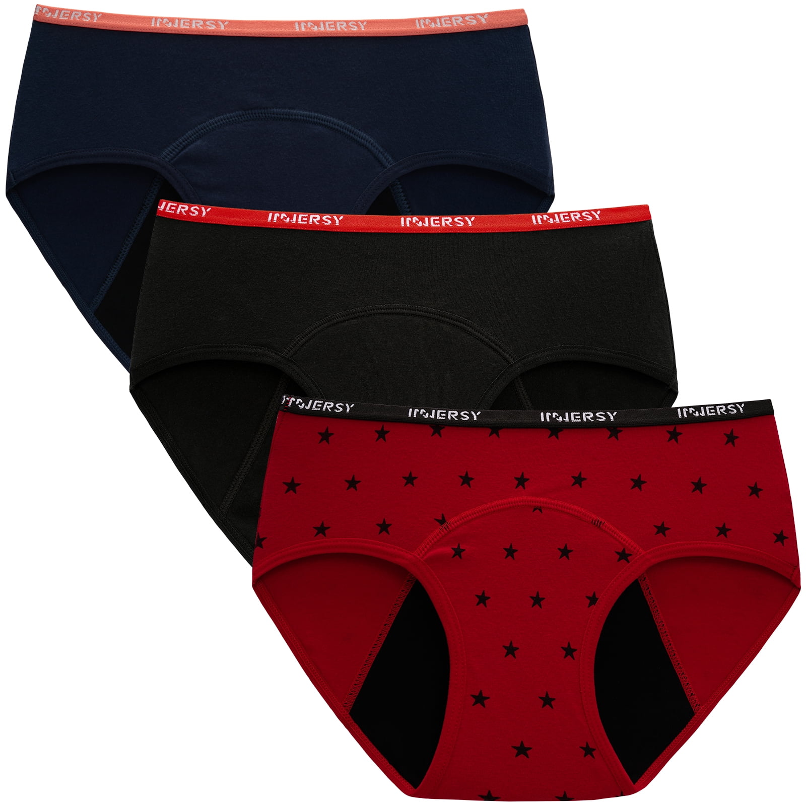 INNERSY Girl's Period Underwear Cotton Menstrual Panties for First Period  Starter 3-Pack (XL(14-16 yrs), Red/Black/Dark Blue) 