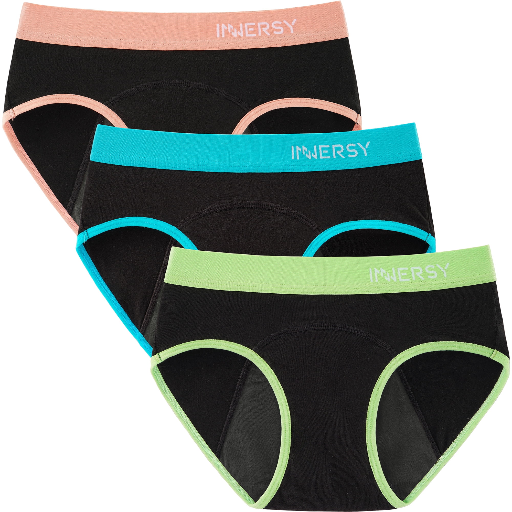 INNERSY Period Underwear for Teens Cotton Leekproof Menstrual Panties  3-Pack (XL(14-16 yrs), Refreshing Blue Pink Polka Dots) 
