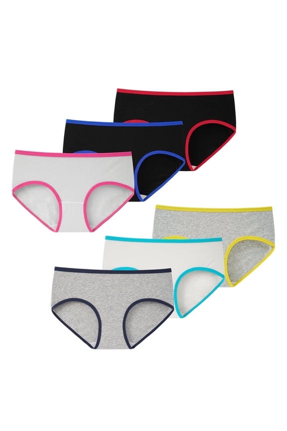 Girls Panties Cotton Underwear for Teens Pack of 6 (12-14 Years,Colorful Hem)
