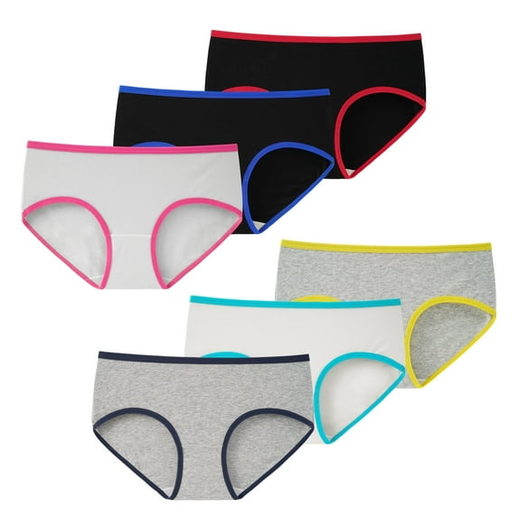 INNERSY Girls Panties Cotton Underwear for Teens Pack of 6 (12-14 Years,Colorful Hem)