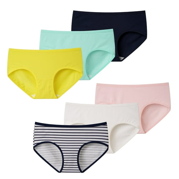 INNERSY Girls Underwear Cotton Briefs Panties for Teens 6- Pack (10-12 Years,Stripe& Colors)