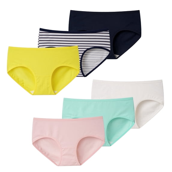 INNERSY Girls Underwear Cotton Briefs Panties for Teens 6- Pack (12-14 Years,Stripe& Colors)