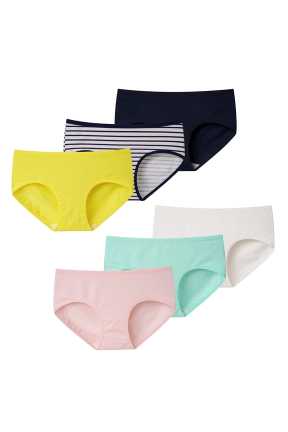 Girls Underwear Cotton Briefs Panties for Teens 6- Pack (12-14 Years,Stripe& Colors)