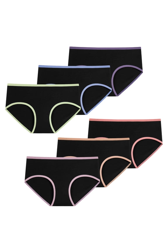 Girls Underwear Cotton Briefs Panties for Teens 6-Pack(12-14years,Black & Contrast Stitch)