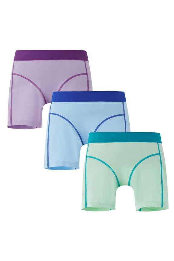 Girls Underwear Cotton Girl Panties Boxer Briefs 3 Pack (12-14 Years,Blue/Green/Purple)