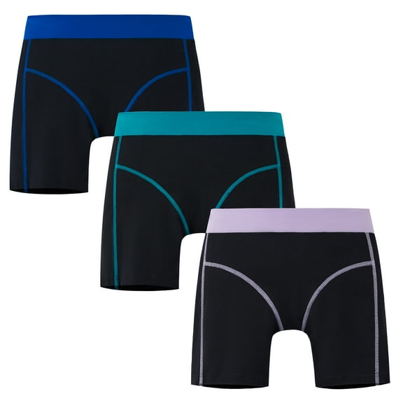 INNERSY Girls Underwear Cotton Girl Panties Boxer Briefs 3 Pack (8-10 Years,Black with Colorful Waistband)