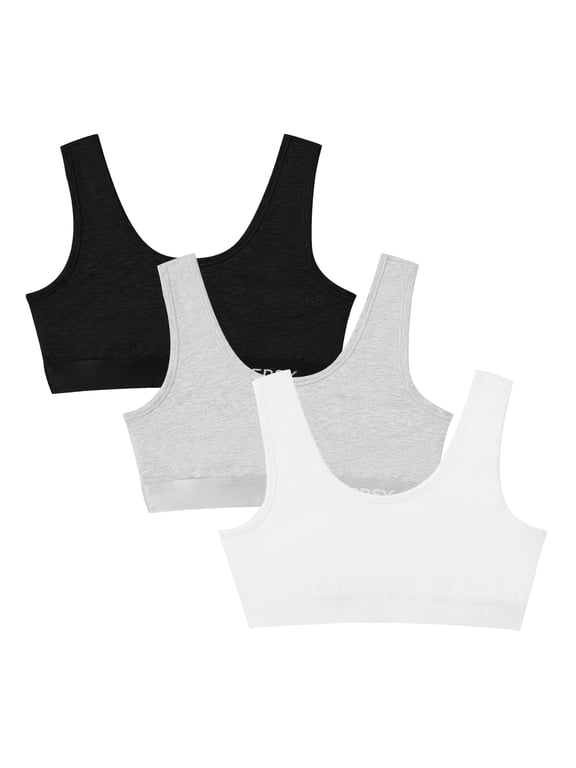 Girls Wireless Bras Comfortable Cotton Little Girls Training Bras 3 Pack(L,Solid Black/Grey/White)