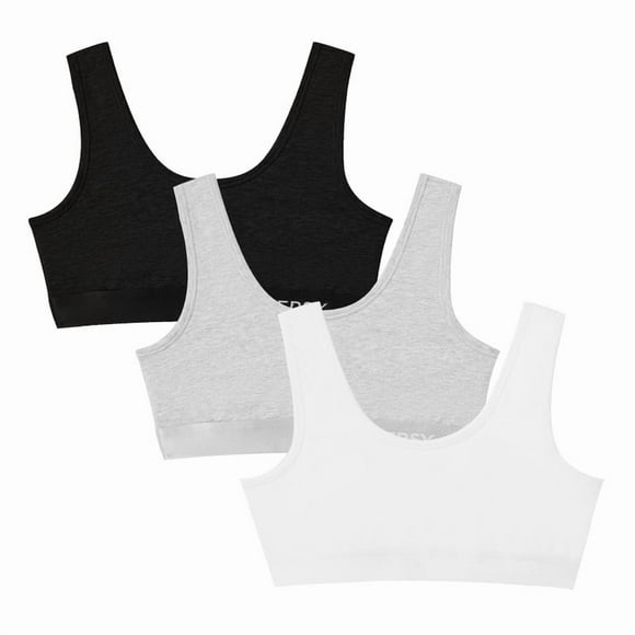 Girls Wireless Bras Comfortable Cotton Little Girls Training Bras 3 Pack(L,Solid Black/Grey/White)