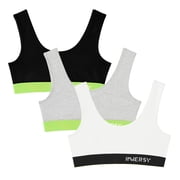 INNERSY Girls Wireless Bras Comfortable Cotton Training Bras for Teens 3 Pack(L,Black/White/Gray)