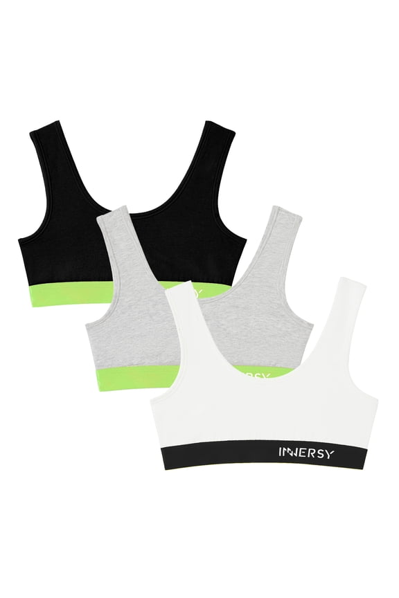 Girls Wireless Bras Comfortable Cotton Training Bras for Teens 3 Pack(XL,Black/White/Gray)