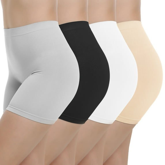 INNERSY High Waisted Slip Shorts for Women, 6.7" Inseam Anti-Chafing Under Dress Shorts 4-Pack(L,Basics)