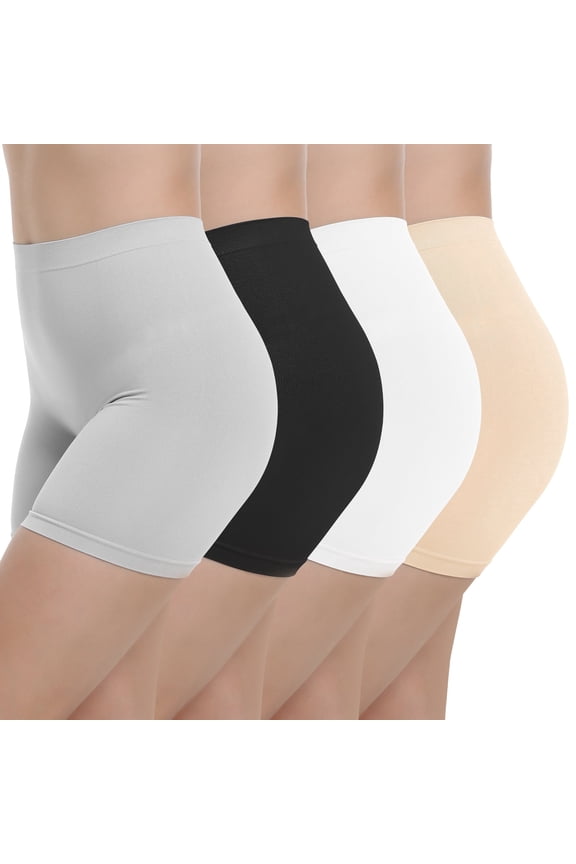 High Waisted Slip Shorts for Women, 6.7" Inseam Anti-Chafing Under Dress Shorts 4-Pack(L,Basics)