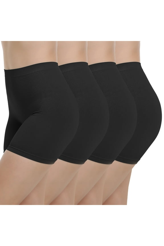 Black Slip Shorts for Women, 6.7" Inseam Anti-Chafing Under Dress Shorts 4-Pack(L,Black)