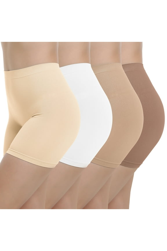 Women's Slip Shorts 4 Pack - 6.7" Inseam, Stretchy & Smooth Under Clothing(L,Light brown)