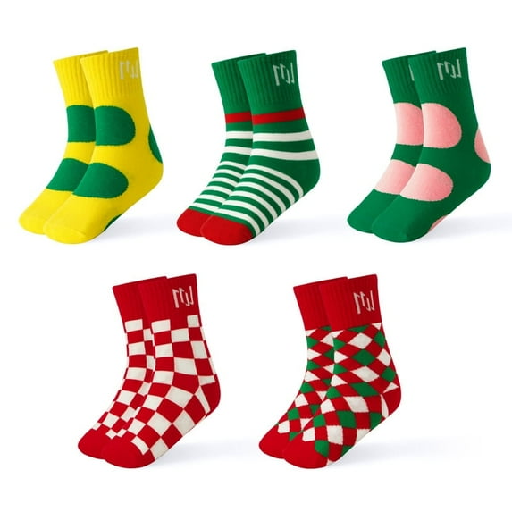 INNERSY Kids Boys Girls Cotton Socks Colorful Crew Socks for Teens 5 Pairs(L,Red/Green/Yellow)