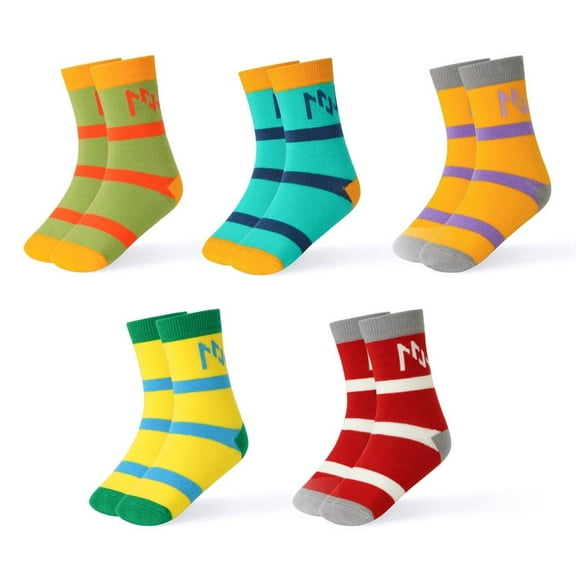 INNERSY Kids Boys Girls Cotton Socks Colorful Crew Socks for Teens 5 Pairs(XL,Striped 5D)