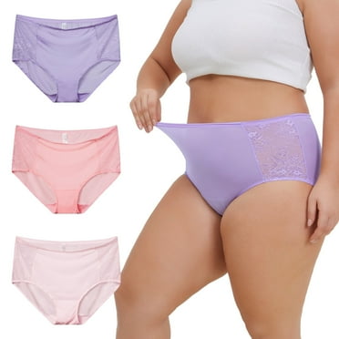 INNERSY Lace Underwear for Women Plus Size XL-4XL High Waisted Silky Stretch Briefs 3-Pack(4X-Large,Purple Blush)