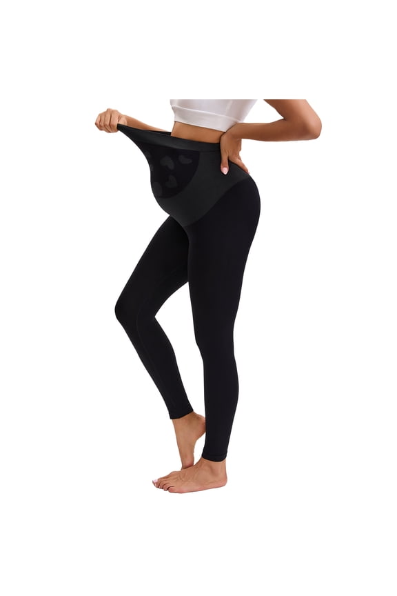 Maternity Leggings Over the Belly High Waisted Pregnancy Yoga Pants for All Stages(L,Black)