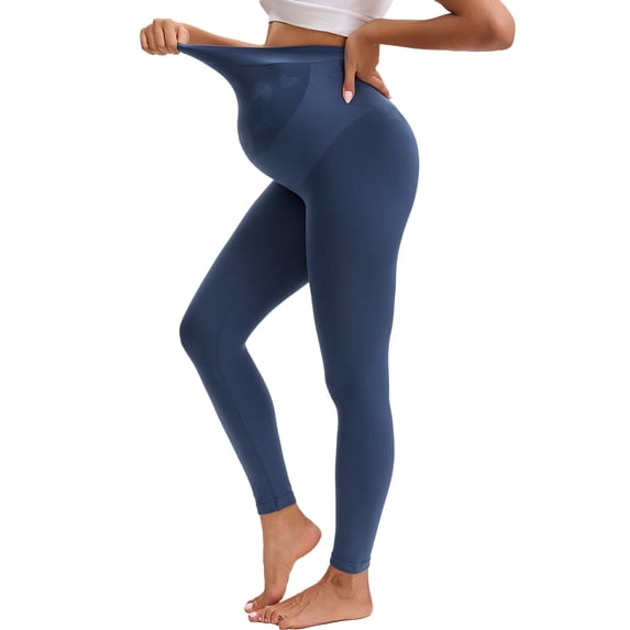 INNERSY Maternity Leggings Over the Belly High Waisted Pregnancy Yoga Pants for All Stages(L,Dark Blue)