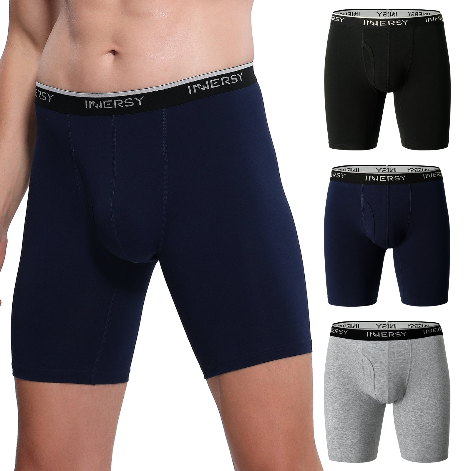 INNERSY Men's Boxer Briefs Cotton Stretchy Underwear 3 Pack(M,Dark)