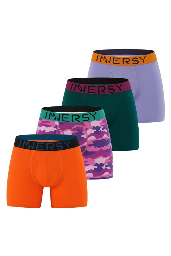 Men's Boxer Briefs Cotton Underwear for Men with Pouch Mens Underwear 4-Pack(Large,Orange Vigor)