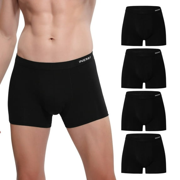 INNERSY Men's Boxer Briefs Soft Comfy Underwear for Men with Pouch 4-Pack(M,Black)