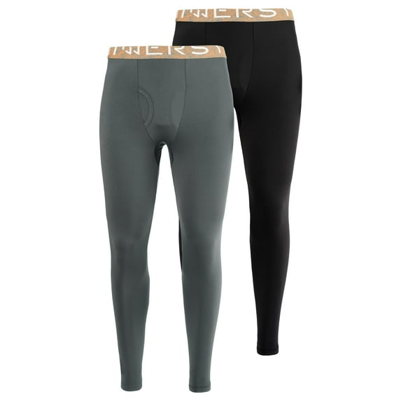 INNERSY Men's Lightweight Thermal Underwear Pants Long Johns Pants Base Layer 2-Pack(Large,Grey/Black)
