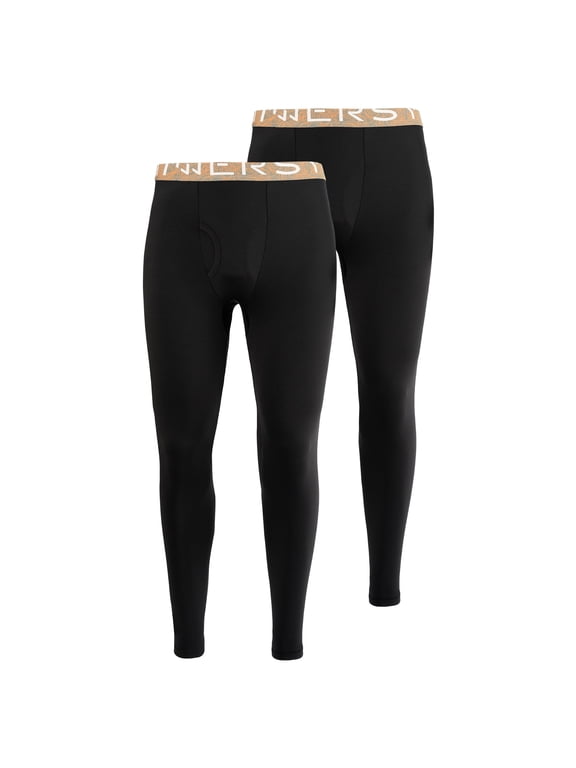 Men's Lightweight Thermal Underwear Pants Long Johns Pants Base Layer 2-Pack(X-Large,2 Black)