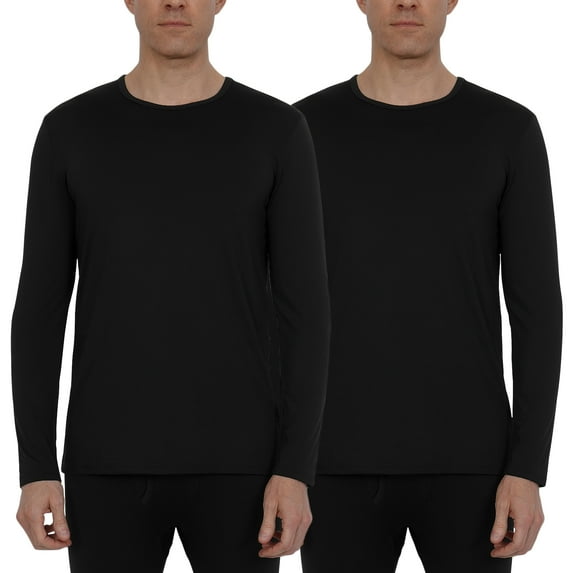 INNERSY Men's Lightweight Thermal Underwear Tops Long Johns Baselayer Shirt 2-Pack(Large,2 Black)