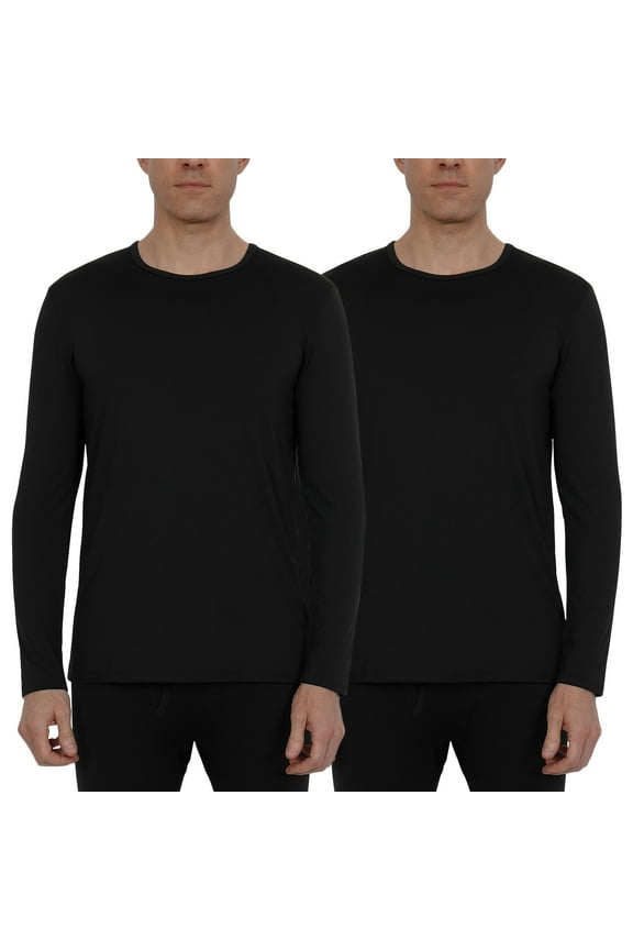 Men's Lightweight Thermal Underwear Tops Long Johns Baselayer Shirt 2-Pack(Medium,2 Black)