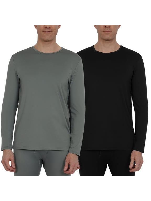 Men's Lightweight Thermal Underwear Tops Long Johns Baselayer Shirt 2-Pack(X-Large,Grey/Black)