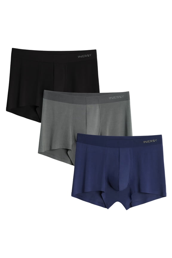 Men's Micro Modal Boxer Briefs No Show Short Leg Trunks Underwear 3 Pack (L, Black/Gray/Navy)