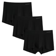 INNERSY Men's Micro Modal Boxer Briefs No Show Short Leg Trunks Underwear 3 Pack (L, Black)