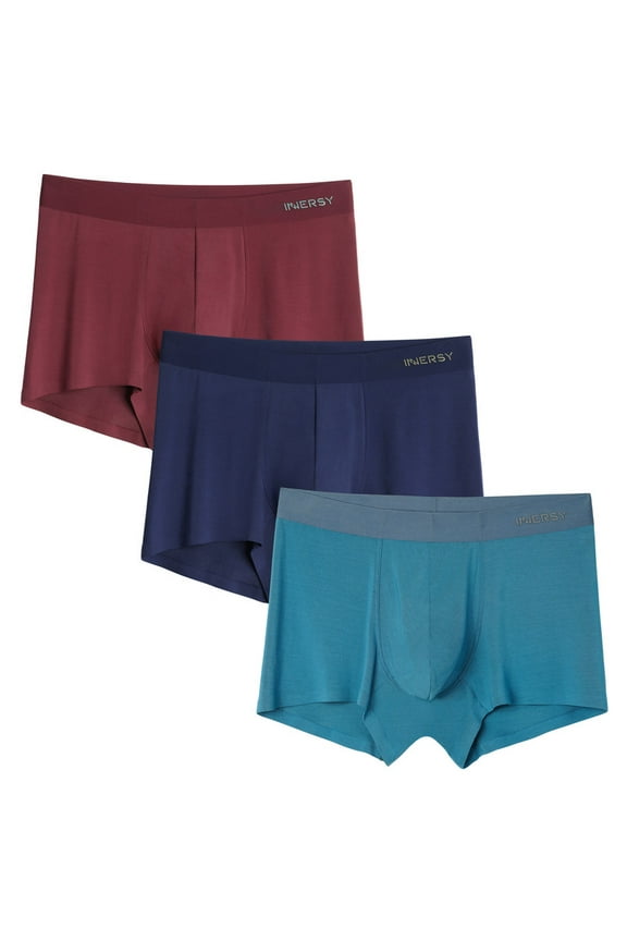 Men's Micro Modal Boxer Briefs No Show Short Leg Trunks Underwear 3 Pack (L, Dark Crimson/Navy/Saxony Blue)