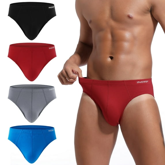 INNERSY Men's Underwear Briefs Soft Comfy Classic Underwear Pack of 4 (L, Black/Red/Gray/Blue)