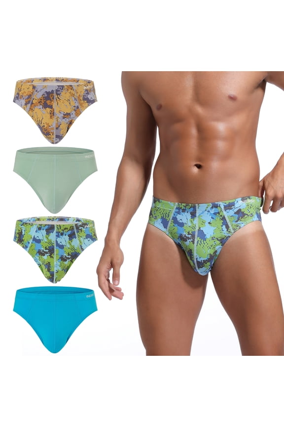 Men's Underwear Briefs Soft Comfy Classic Underwear Pack of 4 (L, Blue Floral)