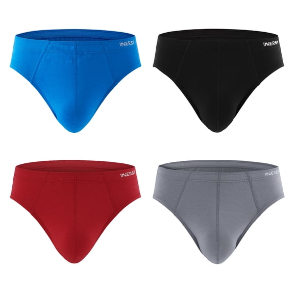 INNERSY Men's Underwear Briefs Soft Comfy Classic Underwear Pack of 4 (M, Black/Red/Gray/Blue)