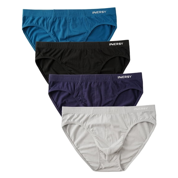 INNERSY Men's Underwear Briefs Soft Comfy Underwear Pack of 4 (L, Black/Blue/Barely White/Dark Indigo)