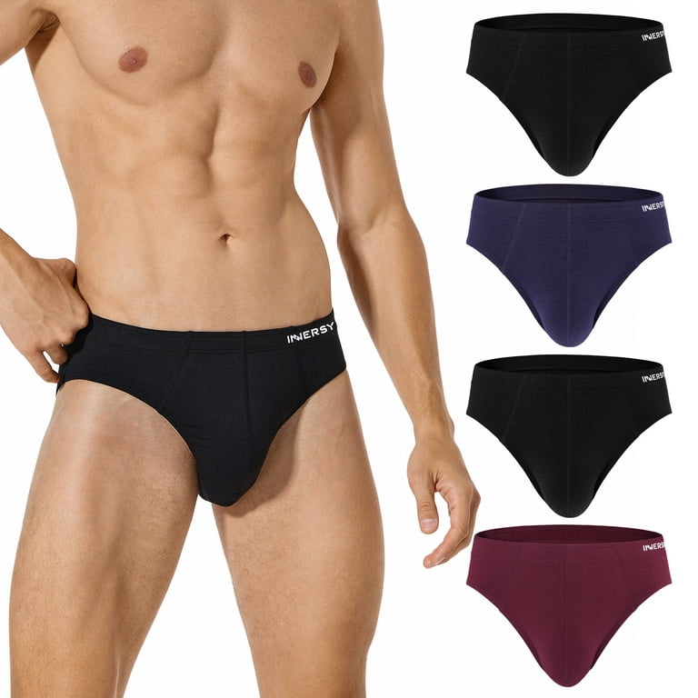 INNERSY Men's Underwear Briefs Soft Comfy Underwear Pack of 4 (L,  Black/Burgundy/Dark Indigo)