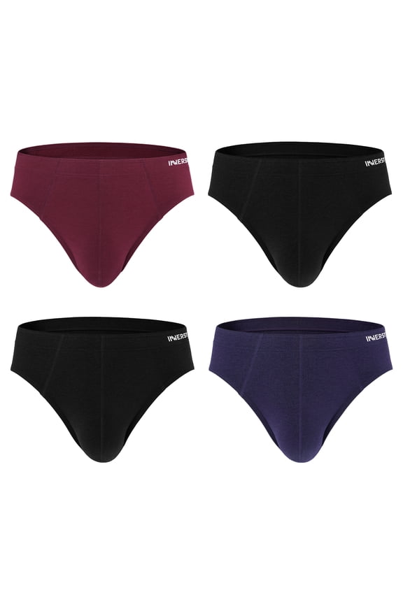 Men's Underwear Briefs Soft Comfy Underwear Pack of 4 (L, Black/Burgundy/Dark Indigo)