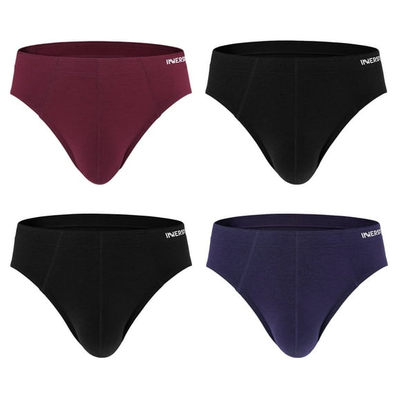 INNERSY Men's Underwear Briefs Soft Comfy Underwear Pack of 4 (L, Black/Burgundy/Dark Indigo)