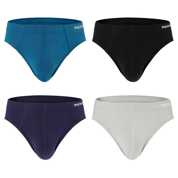 INNERSY Men's Underwear Briefs Soft Comfy Underwear Pack of 4 (M, Black/Blue/Barely White/Dark Indigo)
