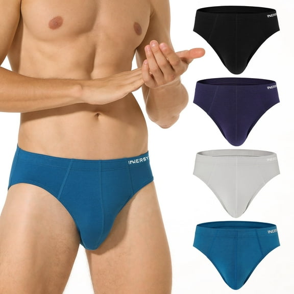 INNERSY Men's Underwear Briefs Soft Comfy Underwear Pack of 4 (S, Black/Blue/Barely White/Dark Indigo)