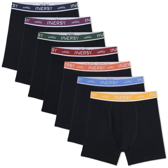INNERSY Mens Boxer Briefs with Fly Cotton Stretchy Underwear 7 Pack(L,Black With Colorful Waistband)