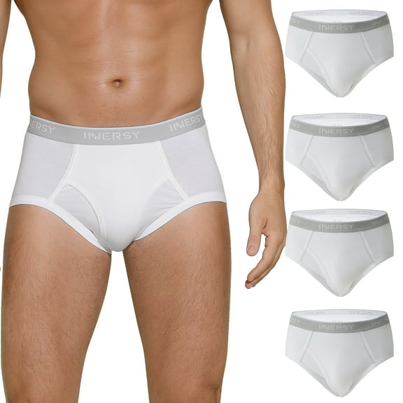 INNERSY Mens Briefs Breathable Cotton Underwear for Men 4 Pack(S,White)