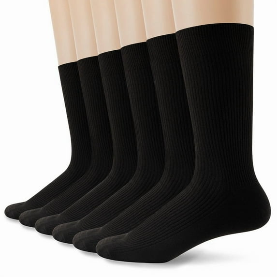 INNERSY Mens Cotton Socks Casual Crew Socks Business Dress Socks for Men 6 Pairs (L, Black)